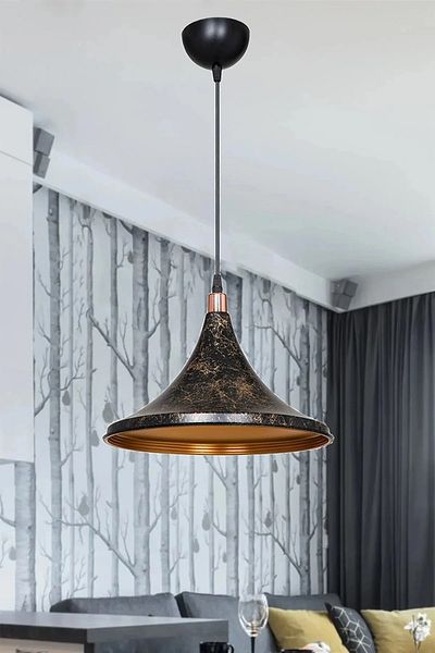 EvLight Emerald Gold Detailed Black Single Pendant Chandelier