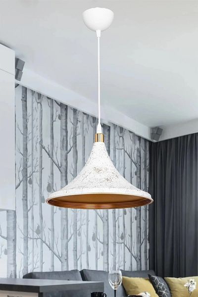 EvLight White Single Pendant Lamp Chandelier with Emerald Gold Detail