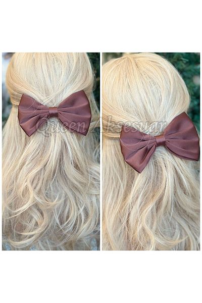 QUEEN AKSESUAR Imported luxury satin large bow automatic metal clip women's children's buckle chocolate brown