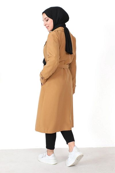 Aşkı Endam Plus Size Sitara Water Repellent Button Λεπτομερής Φόδρα Trench - Μαύρισμα