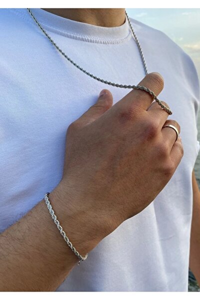 Limezon Burgu Çelik Zincir Kolye Ve Bileklik Seti