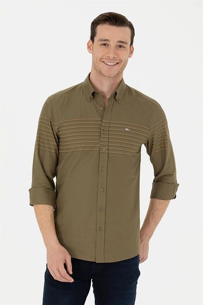 U.S. Polo Assn. Ανδρικό μακρυμάνικο χακί μπλουζάκιELİFSU BUTİKHOME