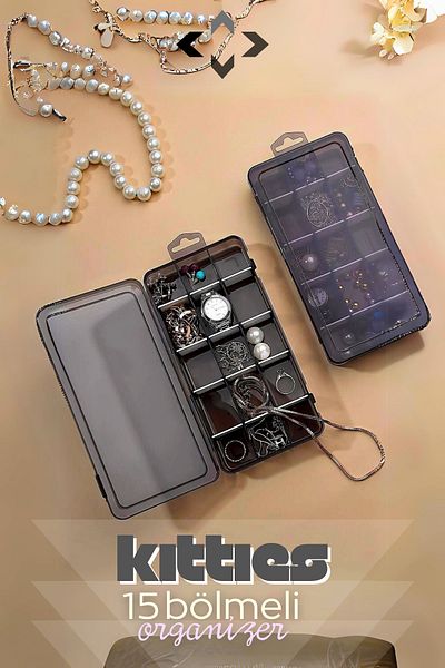 LİGROUND Kitties 15 Compartments Adjustable Jewelry Box Jewelry Organizer Portable Jewelry Organizer with Lid