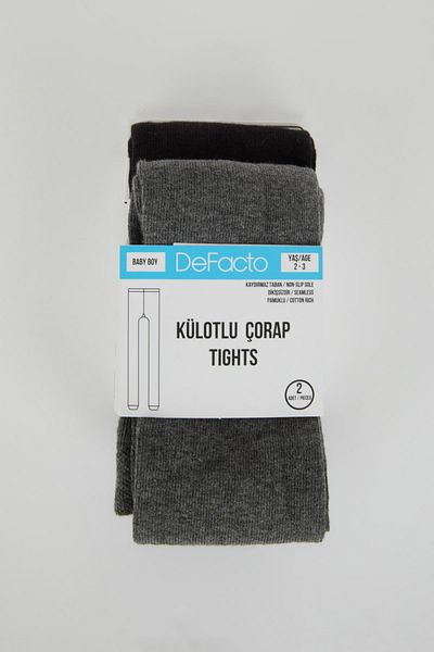 DeFacto Baby Boy Back To School Non-Slip Sole 2-Piece Cotton Pantyhose B1426a5ns