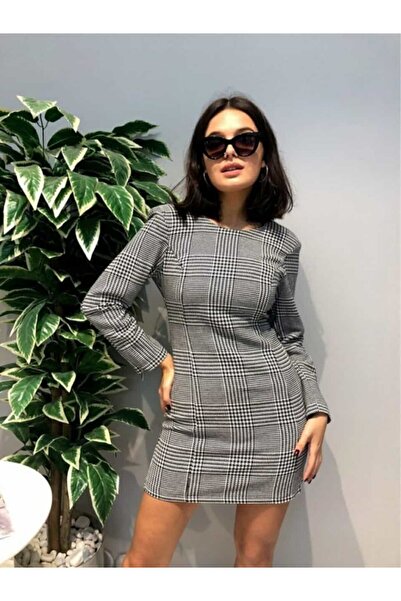 Lux Home Istanbul Kaz Ayağı Desen Kol Fermuar Vatkalı Elbise