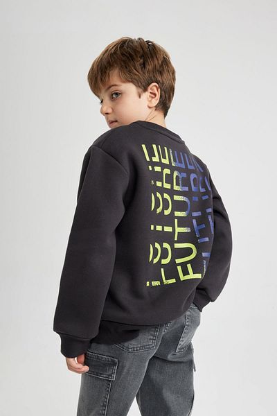 DeFacto Boy's Crew Neck Printed Thick Sweatshirt