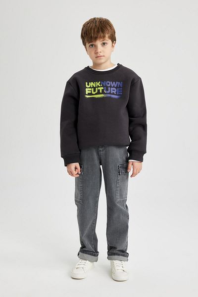 DeFacto Boy's Crew Neck Printed Thick Sweatshirt