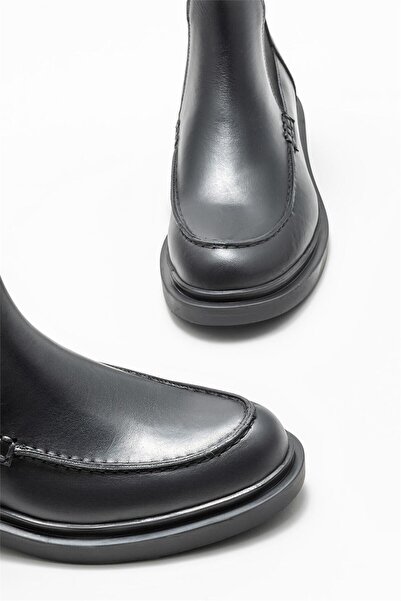 Elle Shoes Siyah Deri Kadın Düz Bot