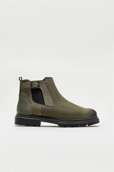 Elle Shoes Χακί Δερμάτινες Ανδρικές Μπότες Casual