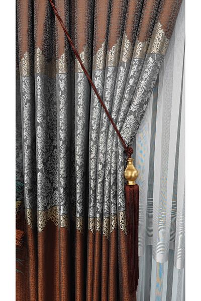 Yuka Panou de fundal țiglă draperie gri și auriu cu modele un singur canapei strâns plisat jacquard semilucios