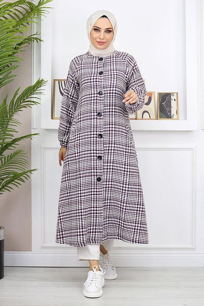 Modamihram Buttoned Chanel Cape Plum 19168