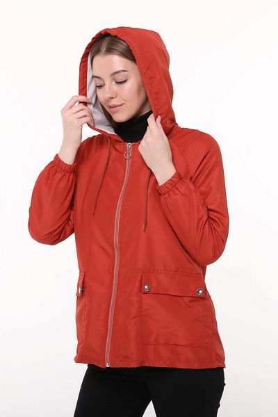Primaro Dark Orange Women's Hooded Windbreaker Raincoat