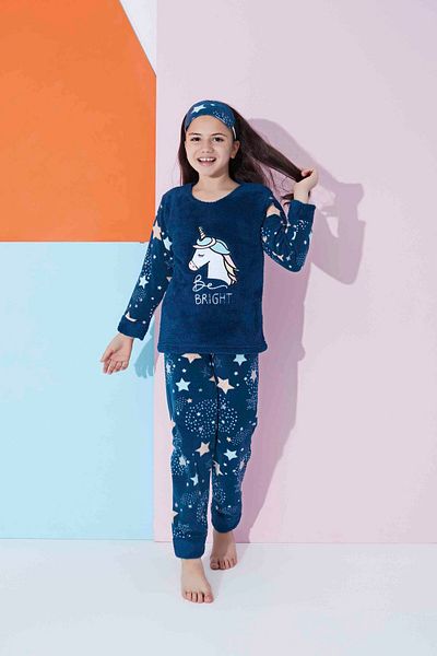 MEBA Set de pijamale din fleece din pluș, cu unicorn brodat pentru fetiță, băiat
