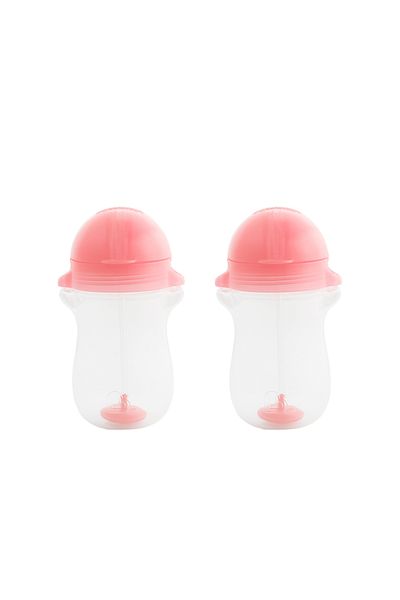 Munchkin Click Lock Spout Drinking Cup with Straw, 12 months, 296ml, Pink, Pack of 2