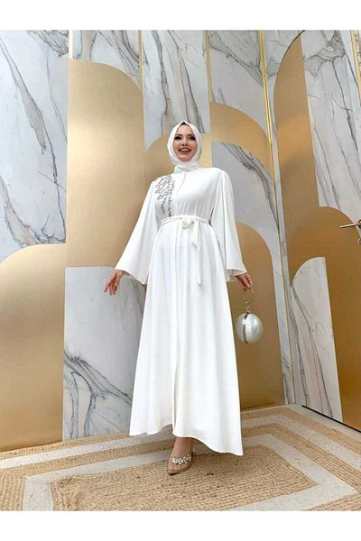 Bym Fashion Πέτρα ώμου Κεντημένη Μέση Γραβάτα Ferace 7805 Εκρού