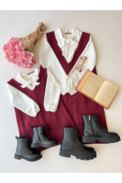 KÜÇÜĞÜM BUTİK Μπορντό Χρώμα Κοντό Φόρεμα Φόρεμα Mother Daughter Συνδυασμός (πωλείται μονό)