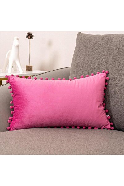 Bc Home Fuşya Minik Ponponlu Dikdörtgen Kırlent Kılıfı ,Yumuşak dokulu , 1 Ad...