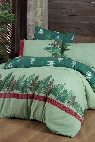 Sarev Alba Green Double 100% Cotton Flannel Duvet Cover Set
