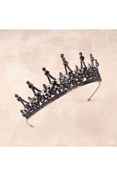 Hayalperest boncuk Crystal Bright Jewelled Bridal Crown Bridal Henna and Wedding Crown Princess Crown with Crystal Jewelled Dark Blue