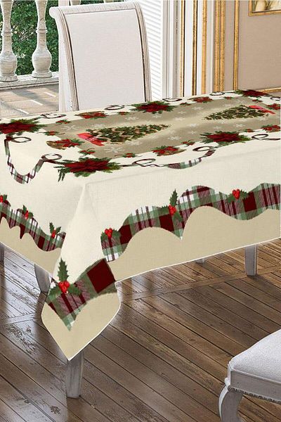 Cardea Merry Christmas Floral and Pine Tree Patterned Tablecloth