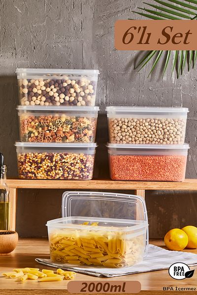 Bayev 6 Pieces Huge 2 Lt Food Pulses Storage Container with Lid Suitable for Freezer Vegetable Meat Icebox Organizer