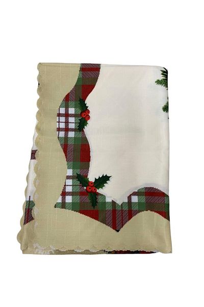 Cardea Merry Christmas Floral and Pine Tree Patterned Tablecloth