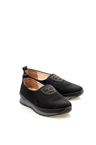 ayakkabiyolla Pantofi casual ortopedici din piele naturală neagră cu pietre î...