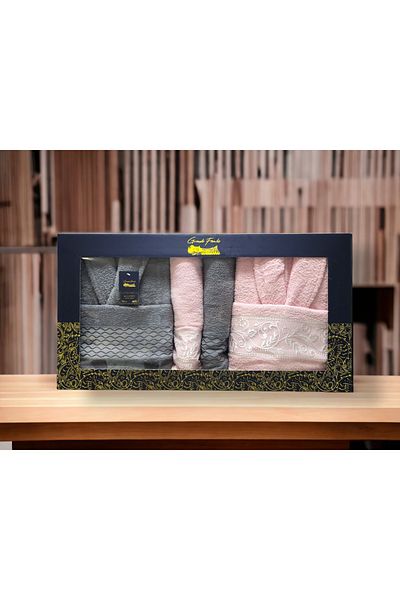 Bayev Grande Familie 6 Piece Family Bathrobe Set Grey Pink