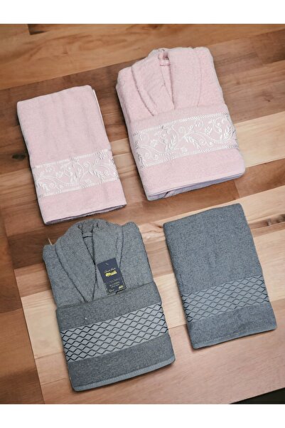 Bayev Grande Familie 6-комплект сімейних халатів сірого та рожевого кольорів