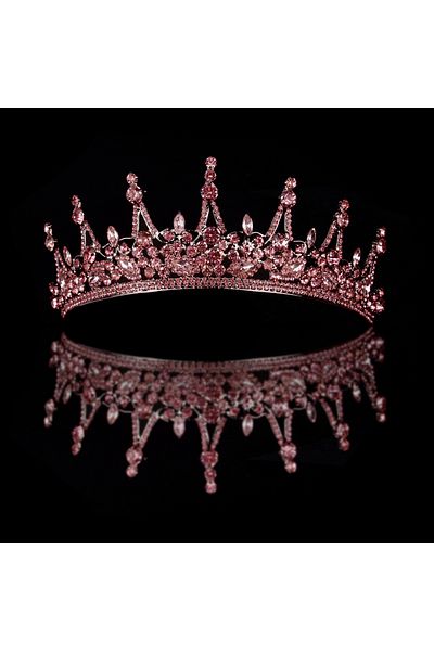 Hayalperest boncuk Crystal Bright Jewelled Bridal Crown Bridal Henna and Wedding Crown Princess Crown with Crystal Jewelled Pink