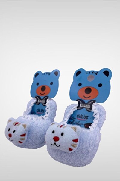 Akface plush indoor newborn baby booties with rattle toy