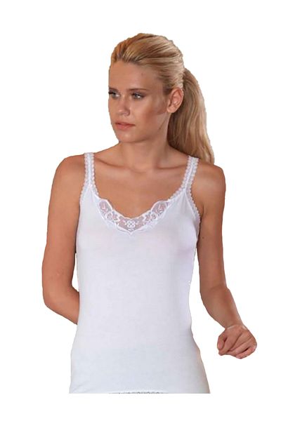 Şahinler B443 Tricou cu bretele cu dantelă cu decolteu în V pentru femei