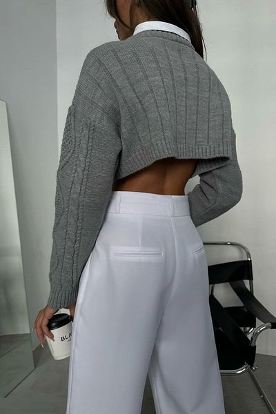 lovebox Women's Gray Diamond Patterned Crop Sweater 23W16003