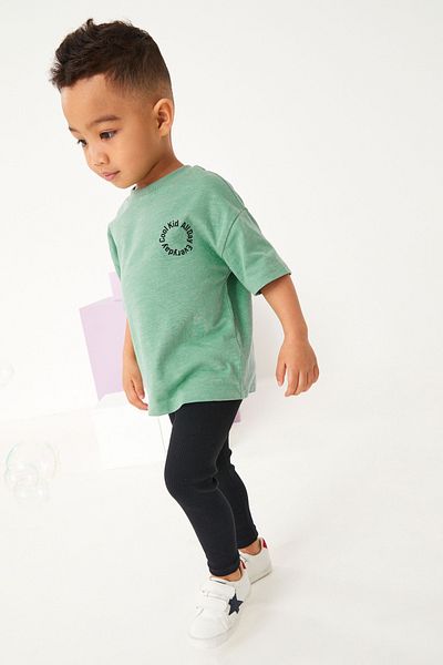 Next Baby 100% Cotton Green Short Sleeve T-shirt and Leggings Bottom Top Set