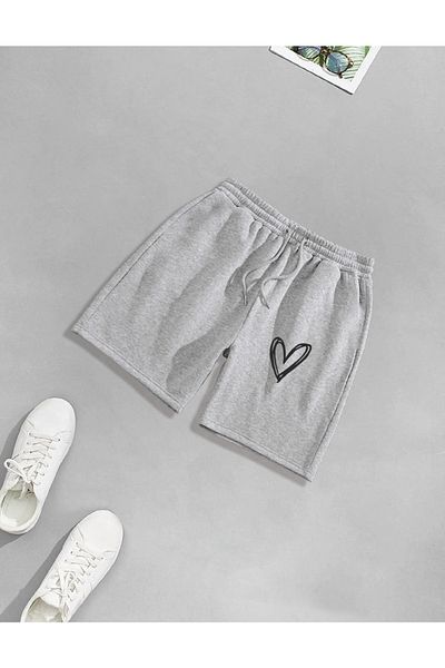 elmedine Unisex Heart Print Shorts Oversize