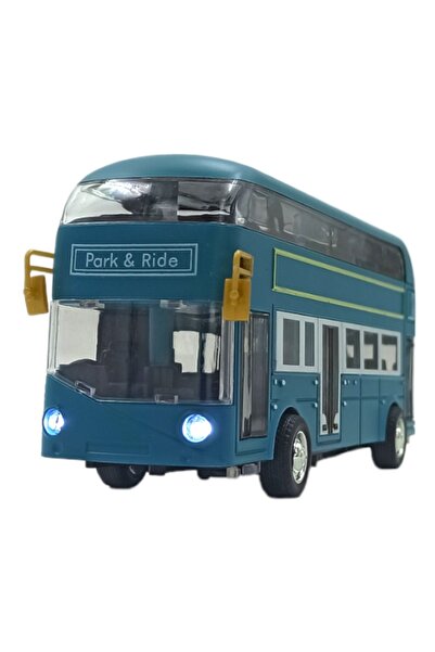 PopŞeker Enjoy the Real Toy World: Double-Decker Blue Color Metal Sightseeing Bus 19cm.