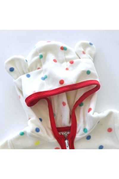 Aydodo Teddy Bear Patterned Zippered Hooded Fleece Cardigan