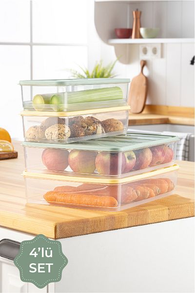 Vienev 4-Piece Bella Refrigerator Organizer Yellow-Blue 2x (3.5 1.65 Liters)
