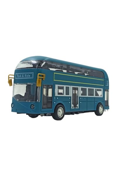 PopŞeker Enjoy the Real Toy World: Double-Decker Blue Color Metal Sightseeing Bus 19cm.