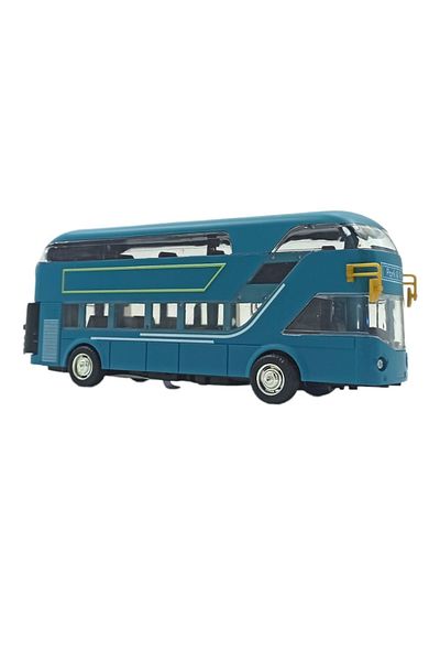 PopŞeker Enjoy the Real Toy World: Double-Decker Blue Color Metal Sightseeing Bus 19cm.