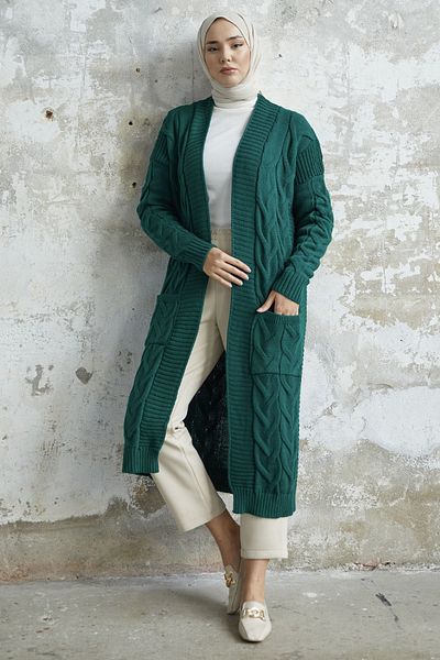 InStyle Eriyas Knitted Pocket Knitted Cardigan - Emerald Green