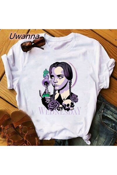 Vordevia Μόδα κοντομάνικο μπλουζάκι Wensday Addams Mod52