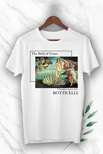 Vordevia Tricou alb unisex cu imprimeu Art Botticelli Nașterea lui Venus