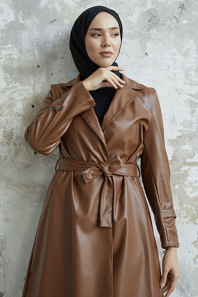 InStyle Darina Belted Leather Trench - Tan