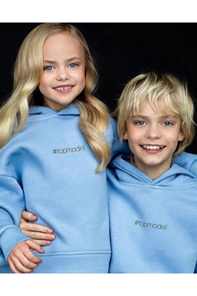 Machetta Kids-Child BabyBlue 'TopModel' Front Print Detailed Hooded Top-Bottom Set