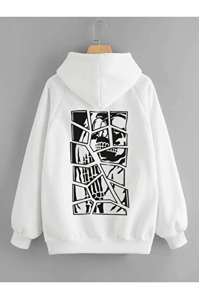 Vordevia Чоловічий худі з капюшоном і принтом черепа на спині, білий