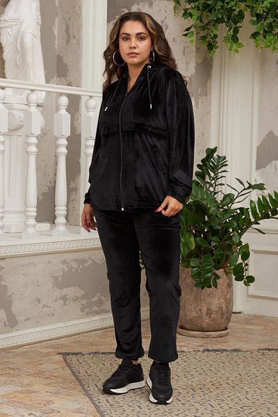 RMG Plus Size Black Velvet Tracksuit Set