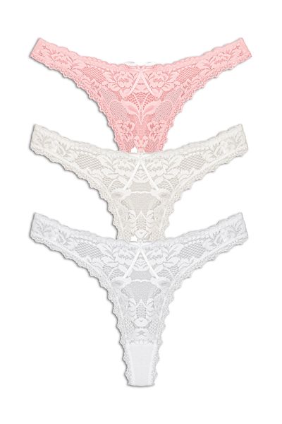 Zena Cotton Lace Thong Women's Panties Set of 3