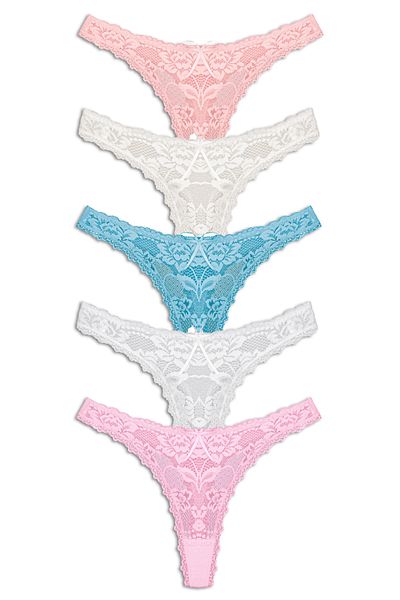 Zena Cotton 5-Piece Full Lace Thong Women's Briefs