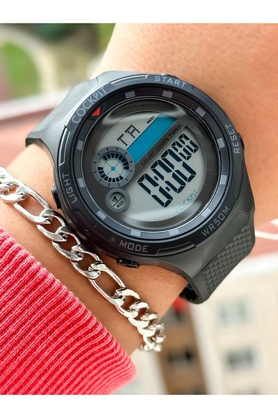 Cockpit Brand, Suitable for Marine Use, Illuminated, with Stopwatch, Black Digital Women's Wristwatch + Bracelet